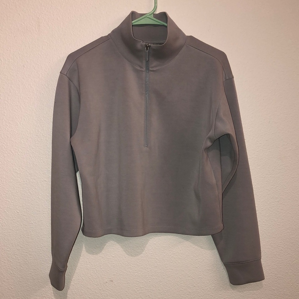 Zella Girl Gray Fitted Polo Crop Hoodie